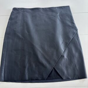 Club Monaco black Faux-Leather Wrap-Front Mini Skirt